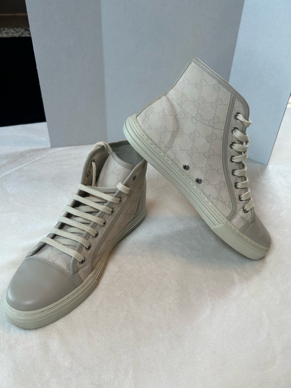 Gucci Men’s GG Canvas Leather High-Top Sneakers Embossed Sole Sz US 7.5 UK 7 - Picture 7 of 14